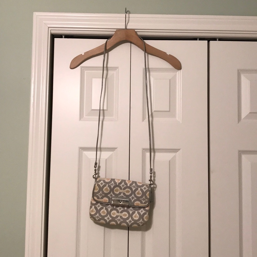Coach Monogram Silver Canvas Crossbody Bag EUC